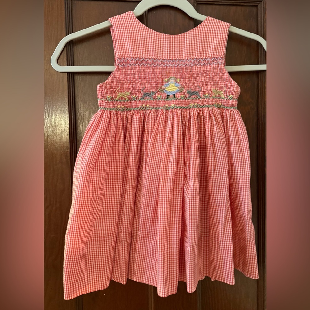 Pink Gingham Hand Smocked Girls Pinafore Dress